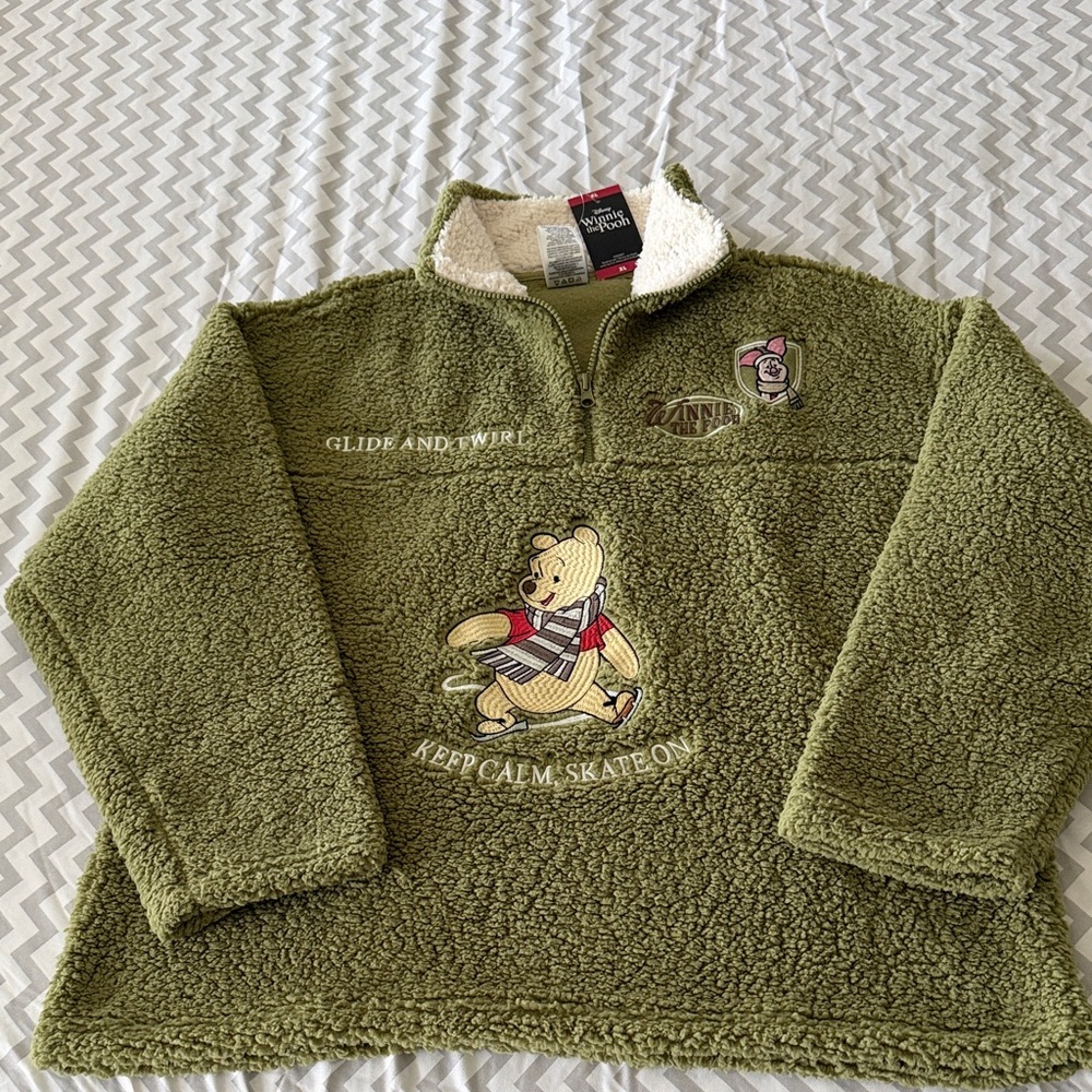 Disney Winnie the Pooh Olive Green Sherpa Quarter-Zip Pullover